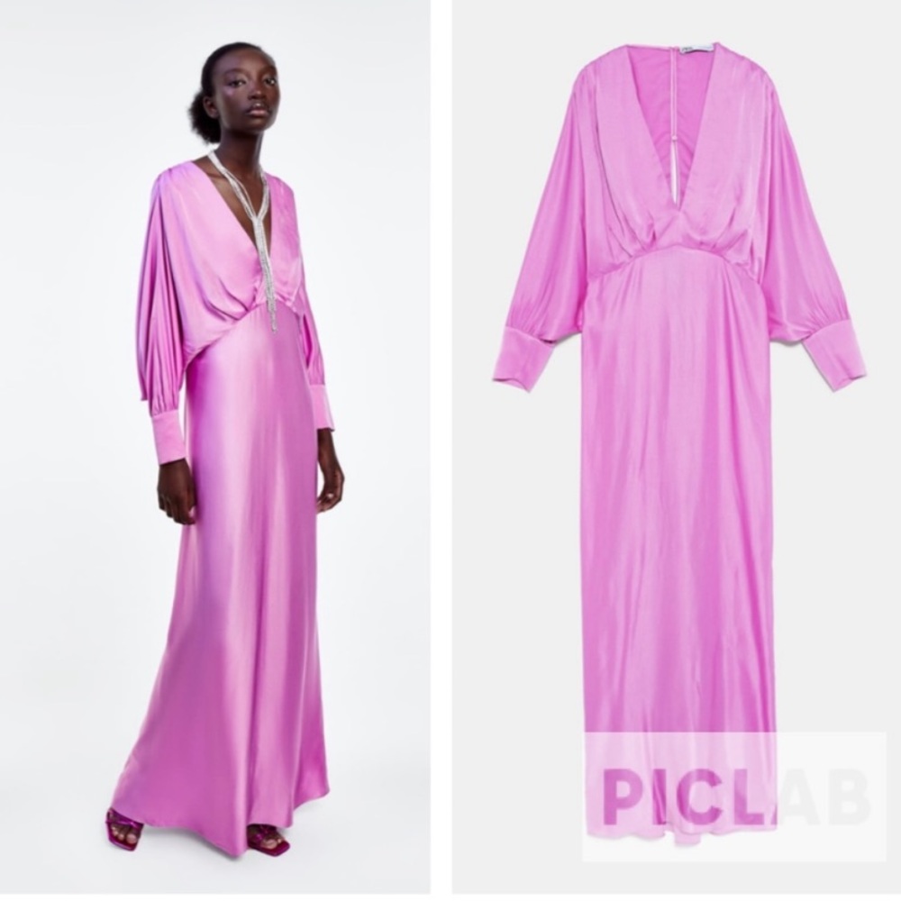 Zara Pink long satin dress